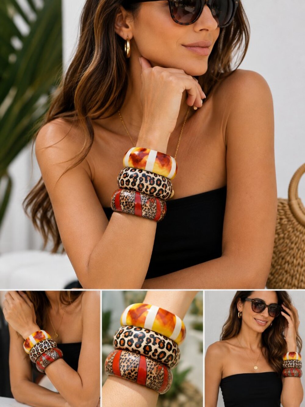 New with Tags Set of 3 Chunky Statement Bangle Bracelets – Leopard Print, Orange